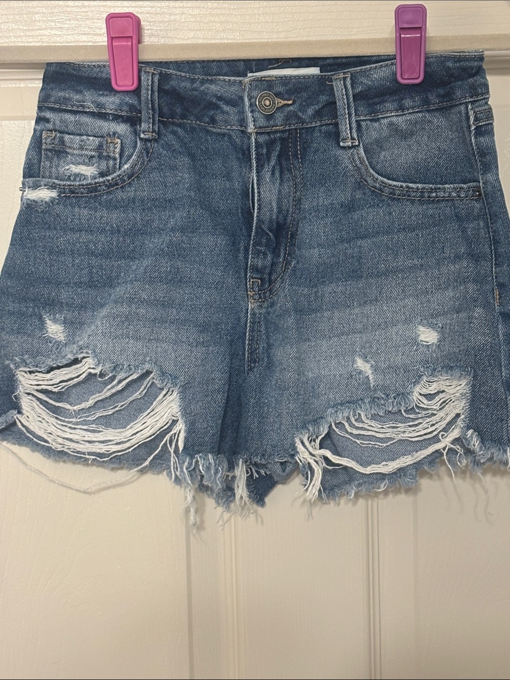 Happily Grey Frayed Distressed Denim Shorts 25